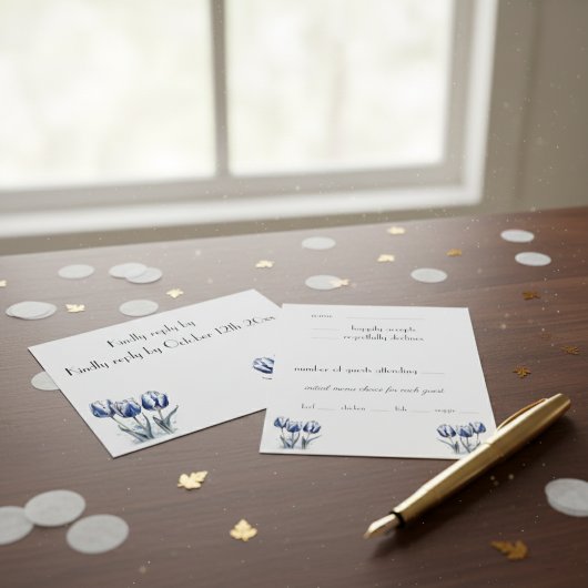 Tulpen in Delfts Blauw aanpasbaar RSVP Kaartje