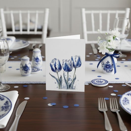 Tulpen in Delfts Blauw aanpasbaar RSVP Kaartje