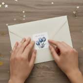 Tulpen in Delfts Blauw, aanpasbaar Vierkante Sticker