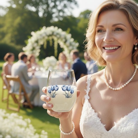 Tulpen in Delfts Blauw aanpasbaar Wijnglas Zonder Voet