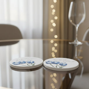 Tulpen in Delfts Blauw aanpasbaar Zandsteen Onderzetter