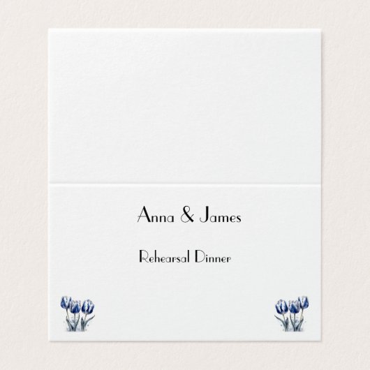 Tulpen in Delfts Blauw aanpasbare kaart (Buitenkant ongevouwen)