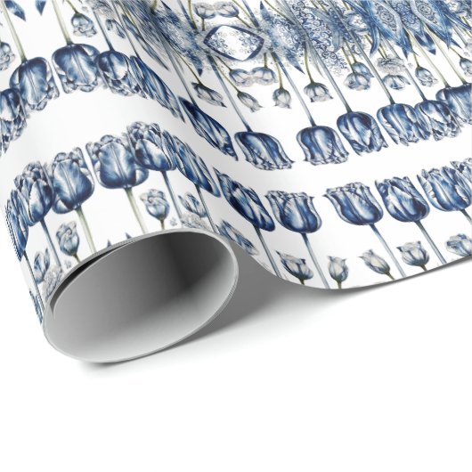 Tulpen in Delfts Blauw Cadeaupapier (Rol Hoek)