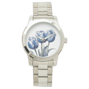 Tulpen in Delfts Blauw Horloge