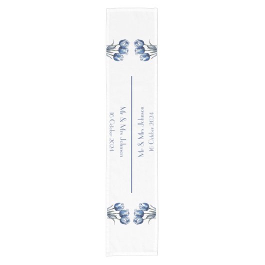 Tulpen in Delfts Blauw Korte Tafelloper (Voorkant)