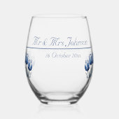 Tulpen in Delfts Blauw, op maat Wijnglas Zonder Voet (Achterkant)