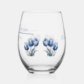 Tulpen in Delfts Blauw, op maat Wijnglas Zonder Voet (Rechts)
