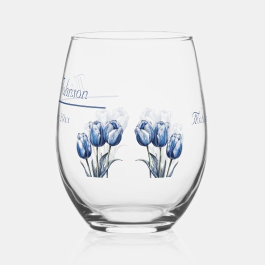 Tulpen in Delfts Blauw, op maat Wijnglas Zonder Voet (Rechts)