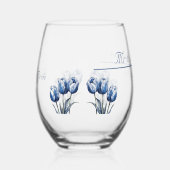 Tulpen in Delfts Blauw, op maat Wijnglas Zonder Voet (Links)