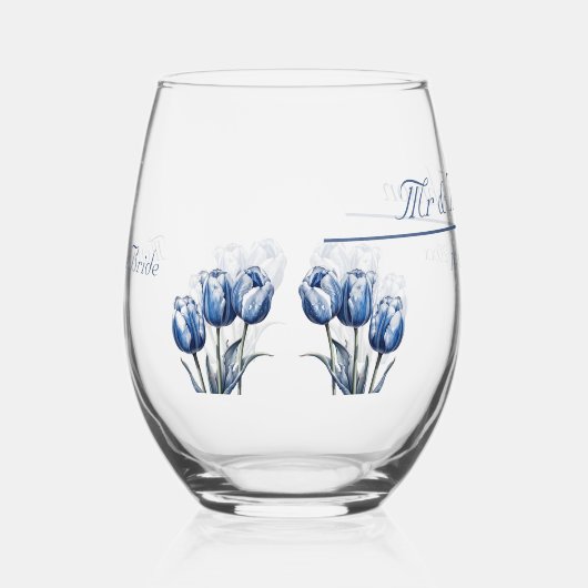 Tulpen in Delfts Blauw, op maat Wijnglas Zonder Voet (Links)