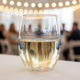 Tulpen in Delfts Blauw, op maat Wijnglas Zonder Voet