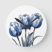 Tulpen in Delfts Blauw Ronde Klok (Voorkant)