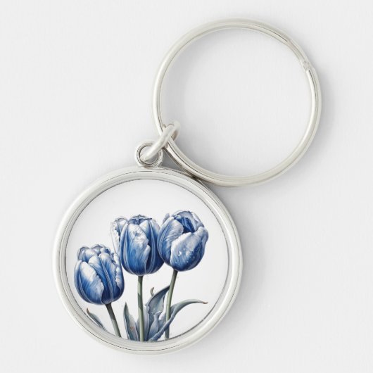 Tulpen in Delfts Blauw Sleutelhanger (Voorkant)