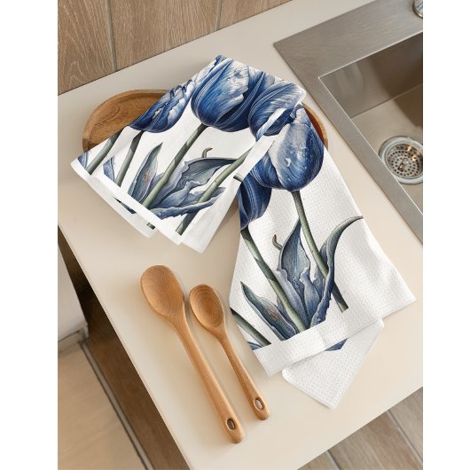 Tulpen in Delfts Blauw Theedoek