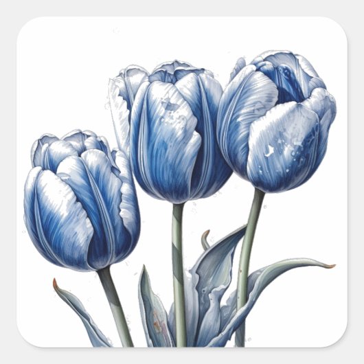 Tulpen in Delfts Blauw Vierkante Sticker (Voorkant)