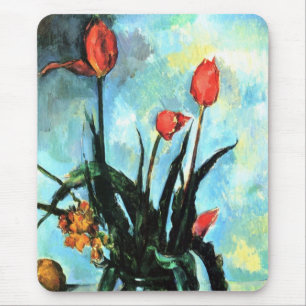 Tulpen in een Vaas door Paul Cezanne, Vintage Kuns Muismat