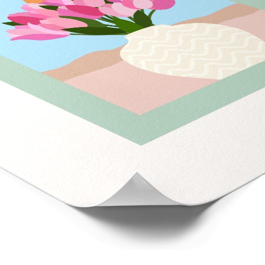 Tulpen in een vaas Roze Blauw Groen Bloemen Poster (Hoek)