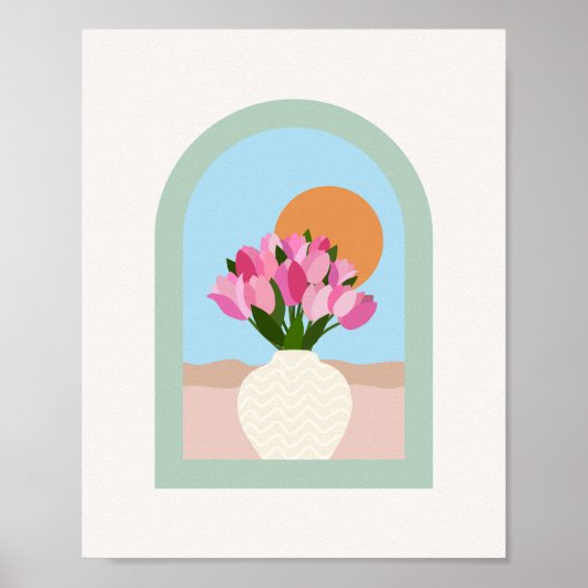 Tulpen in een vaas Roze Blauw Groen Bloemen Poster (Voorkant)