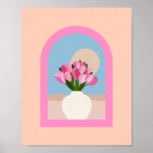 Tulpen in een vaas Sinaasappel roze en blauw Poster (Voorkant)
