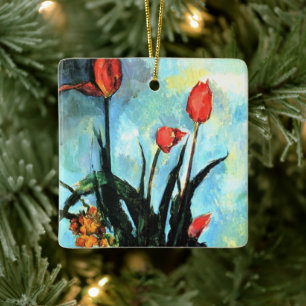 Tulpen in een vaas van Paul Cezanne, Vintage Kunst Keramisch Ornament