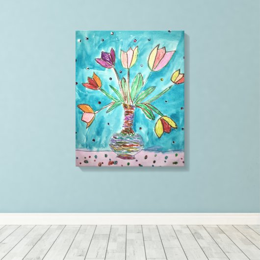 Tulpen in een vaaswandcanvas canvas afdruk (Insitu (Houten vloer))