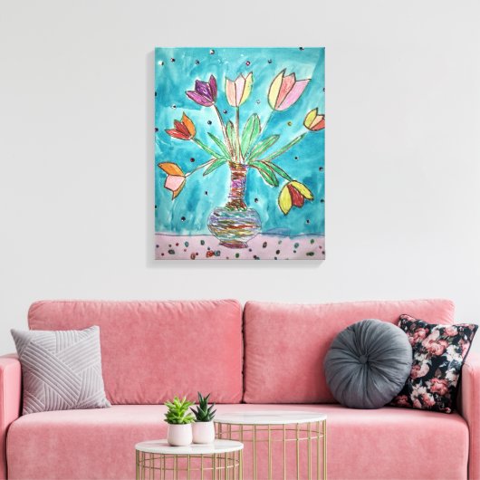 Tulpen in een vaaswandcanvas canvas afdruk (Insitu (Woonkamer))