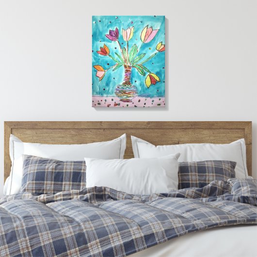 Tulpen in een vaaswandcanvas canvas afdruk (Insitu (Slaapkamer))