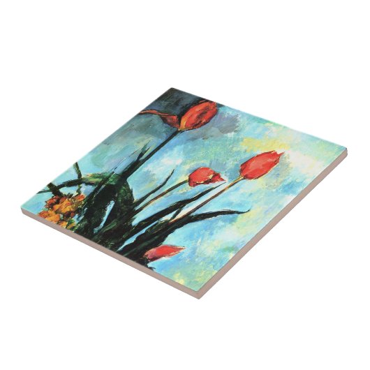 Tulpen in een Vase door Paul Cezanne,  kunst Tegeltje (Zijkant)