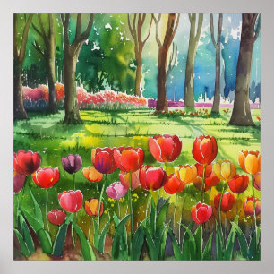Tulpen in het park poster