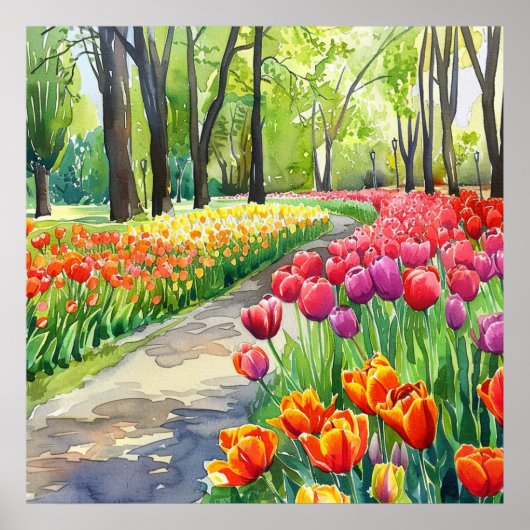 Tulpen in het park poster (Voorkant)
