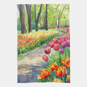 Tulpen in het park theedoek