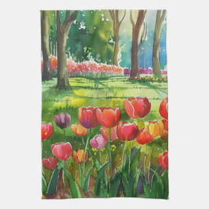 Tulpen in het park theedoek