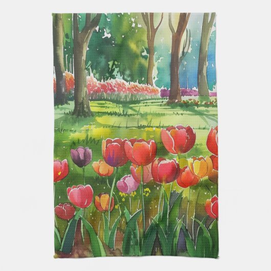 Tulpen in het park theedoek (Verticaal)