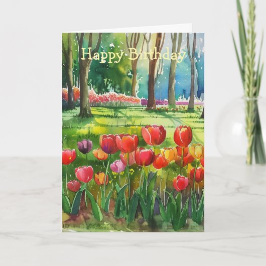 Tulpen in het park verjaardag kaart (Voorkant)