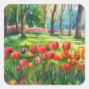Tulpen in het park vierkante sticker
