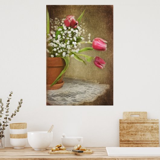 tulpen in kleipot poster (Keuken)