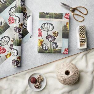 Tulpen in kleuren in de sfeervolle regency-stijl cadeaupapier