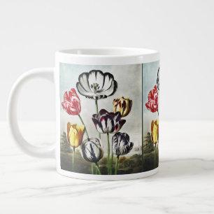 Tulpen in kleuren in de sfeervolle regency-stijl grote koffiekop