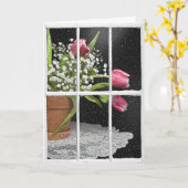 Tulpen in pot in venster kaart (Gele Bloem)