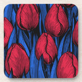 Tulpen in rood en blauw bier onderzetter (Voorkant)