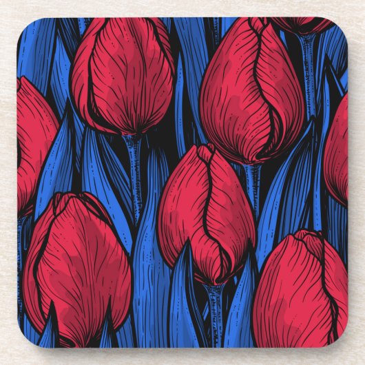 Tulpen in rood en blauw bier onderzetter (Voorkant)