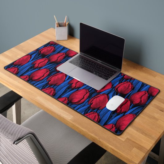 Tulpen in rood en blauw bureaumat (Kantoor 2)
