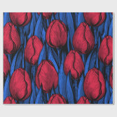 Tulpen in rood en blauw cadeaupapier (Vlak)