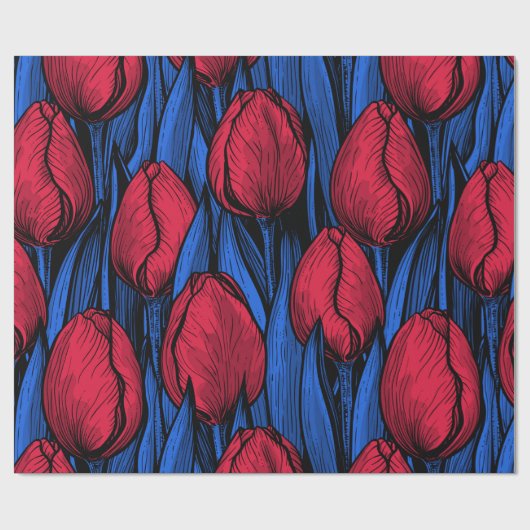 Tulpen in rood en blauw cadeaupapier (Vlak)