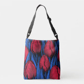 Tulpen in rood en blauw crossbody tas (Achterkant)