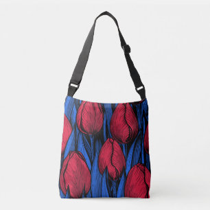 Tulpen in rood en blauw crossbody tas