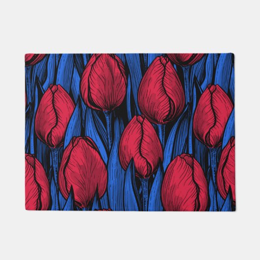 Tulpen in rood en blauw deurmat (Voorkant)