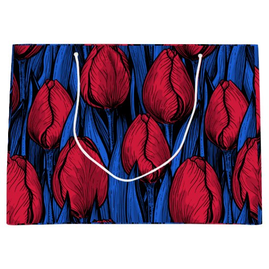 Tulpen in rood en blauw groot cadeauzakje (Voorkant)