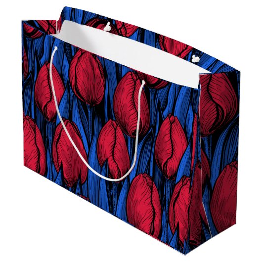 Tulpen in rood en blauw groot cadeauzakje (Achterkant Gekanteld)