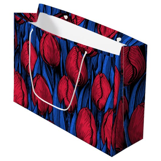 Tulpen in rood en blauw groot cadeauzakje (Voorkant Gekanteld)